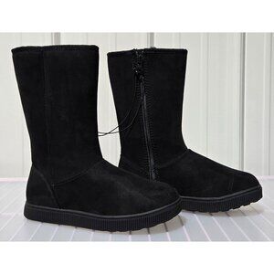 Cat & Jack Girls Size 13 Natalia Faux Suede Shearling Faux Fur Lined Black Boots